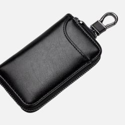 Étui Porte-Clés Cuir véritable Pochette Multifonction Carte clés Monnaie Noir