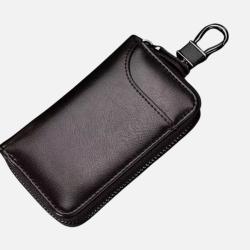 Étui Porte-Clés Cuir véritable Pochette Multifonction Carte clés Monnaie Marron Foncé