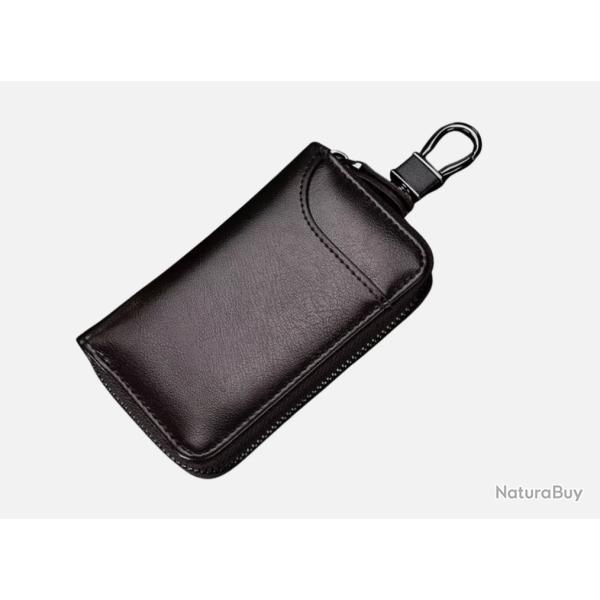 tui Porte-Cls Cuir vritable Pochette Multifonction Carte cls Monnaie Marron Fonc