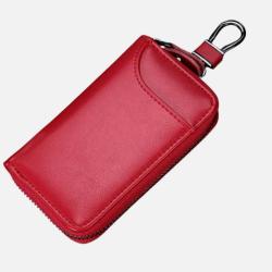 Étui Porte-Clés Cuir véritable Pochette Multifonction Carte clés Monnaie Rouge