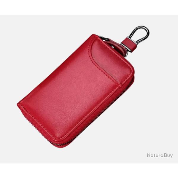 tui Porte-Cls Cuir vritable Pochette Multifonction Carte cls Monnaie Rouge