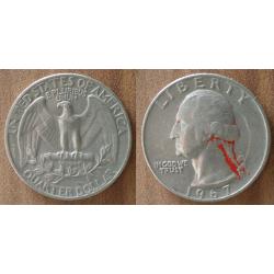 Usa 25 Cents 1967 Rouge au Dos Quarter Dollar Cent Piece Etats Unis Dollars
