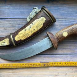 ANCIEN COUTEAU POIGNARD VINTAGE 90S ASIE CHINE DÉCOR EROTIQUE / BOIS ET OS