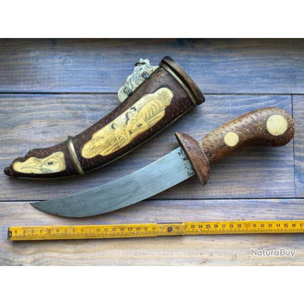 ANCIEN COUTEAU POIGNARD VINTAGE 90S ASIE CHINE DCOR EROTIQUE / BOIS ET OS