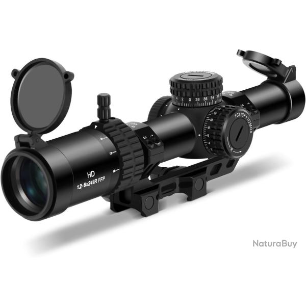 Lunette 1.2-6x24 LPVO FFP BDC Rouge R�ticule Eclair� + Monture Cantilever Robuste Premier Plan Focal