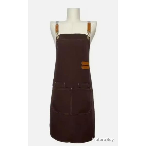 Tablier en Toile Impermable Polyvalent Avec Poches Cuisine Caf Fleuriste Marron