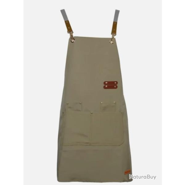 Tablier en Toile Impermable Polyvalent Avec Poches Cuisine Caf Fleuriste Beige