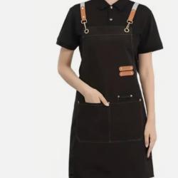 Tablier en Toile Imperméable Polyvalent Avec Poches Cuisine Café Fleuriste Noir