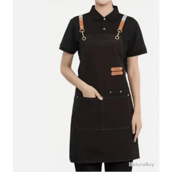 Tablier en Toile Impermable Polyvalent Avec Poches Cuisine Caf Fleuriste Noir