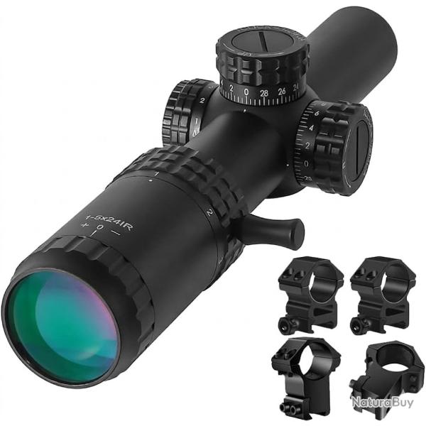 Lunette 1-5x24 Tactique R�ticule grav� Rouge/Vert Grand Angle Tube 30 mm Antichoc �tanche Chasse