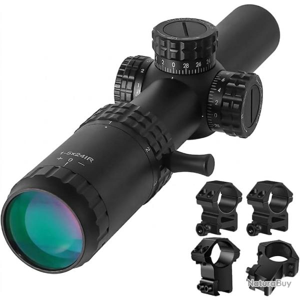 Lunette 1-5x24 Tactique R�ticule grav� Rouge/Vert Grand Angle Tube 30 mm Antichoc �tanche Chasse