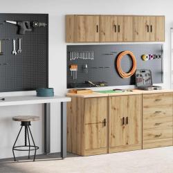 Armoires garage 2 pcs ch&ecirc;ne artisanal bois d'ing&eacute;nierie
