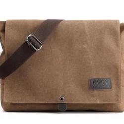 Sacoche Besace Homme Vintage en Toile Bandoulière Renforcée Bureau Voyage, Loisir Marron (33×8x26cm)