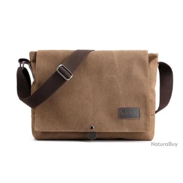 Sacoche Besace Homme Vintage en Toile Bandoulire Renforce Bureau Voyage, Loisir Marron (338x26cm)