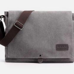 Sacoche Besace Homme Vintage en Toile Bandoulière Renforcée Bureau Voyage, Loisir Gris (33×8x26cm)