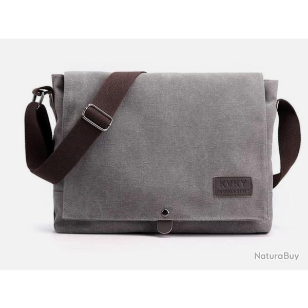 Sacoche Besace Homme Vintage en Toile Bandoulire Renforce Bureau Voyage, Loisir Gris (338x26cm)