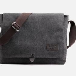 Sacoche Besace Homme Vintage en Toile Bandoulière Renforcée Bureau Voyage, Loisir Noir (33×8x26cm)