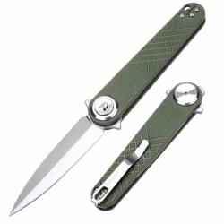 Couteau Pliant Dreamtech Spear-Point Lame Acier 14C28N Manche G-10 Vert Buttonlock Clip DTK4052GGR