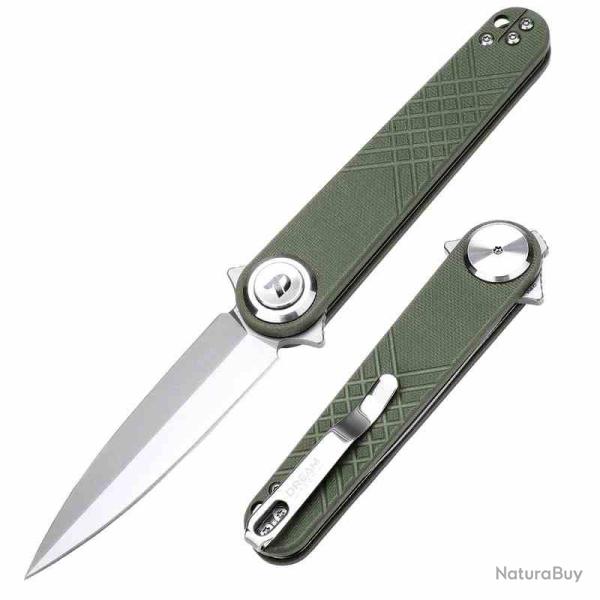 Couteau Pliant Dreamtech Spear-Point Lame Acier 14C28N Manche G-10 Vert Buttonlock Clip DTK4052GGR