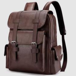 Sac à dos homme cuir PU imperméable 14 pouces - Élégant, grande capacité, travail voyage Café Marron
