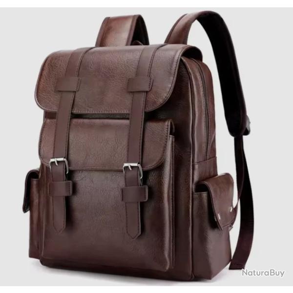 Sac � dos homme cuir PU imperm�able 14 pouces - �l�gant, grande capacit�, travail voyage Caf� Marron