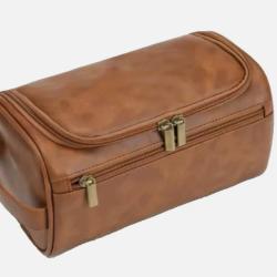 Trousse de toilette homme cuir PU imperméable grande capacité baizenville Marron