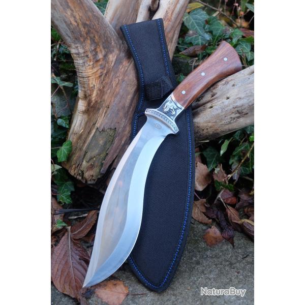 Couteau Kukri Gurkha Npal KUKKRI Bushcraft Machette Lame Acier 3Cr13 Etui Nylon Garde Mtal Tigre