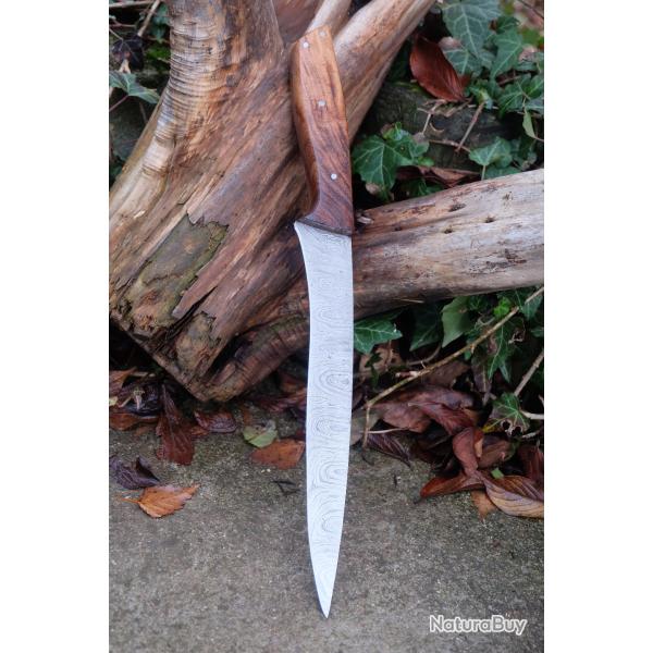 Couteau De Cuisine D'Office Lame Acier Damas 256 Couches Manche Bois Fabrication Artisanale