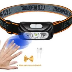 Lampe frontale rechargeable LED d&eacute;tecteur de mouvement  LIVRAISON GRATUITE