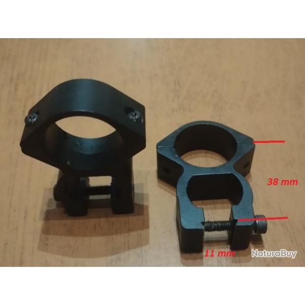 Anneaux de lunette 25.4 rail 11 mm Hauteur a l'axe 38 mm