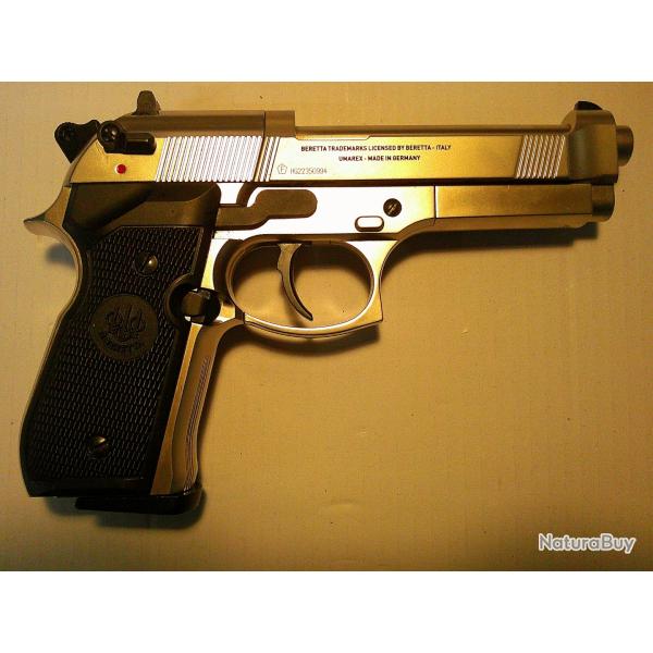 Pistolet "BERETTA 92 FS CO2" calibre 4,5 mm (.177), NICKEL (Beretta M92FS Umarex)