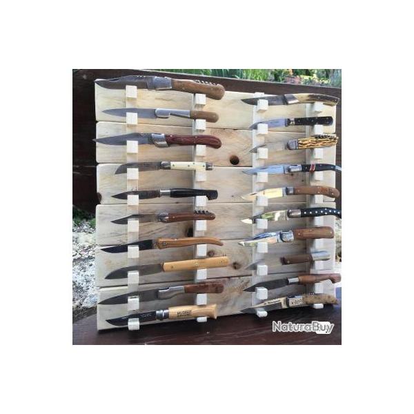 PRESENTOIR MURAL 20 COUTEAUX EN BOIS de SAPIN BRUT - cr�ation unique