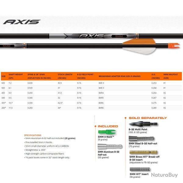 Fl�ches Easton Axis SPT en carbone 600 x6 30,5"