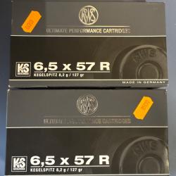 40 balles Rws 6,5x57 R Kegelspitz 8,2 127gr