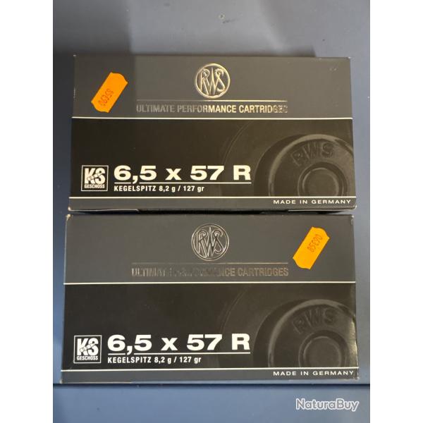 40 balles Rws 6,5x57 R Kegelspitz 8,2 127gr