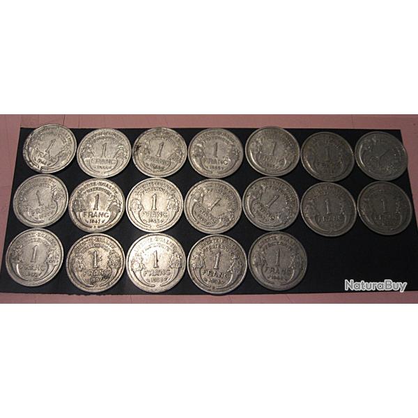 s�rie de 19 pieces de 1 franc Morlon aluminium 1941-1959 ttb