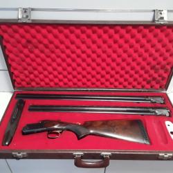 Fusil superpose Manufrance FALCOR cal.12/70 bois can.74cm + canon supplémentaire + malette