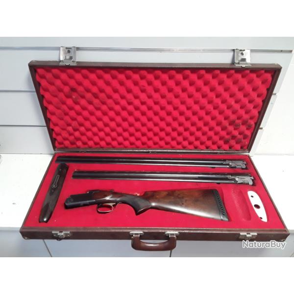 Fusil superpose Manufrance FALCOR cal.12/70 bois can.74cm + canon supplmentaire + malette