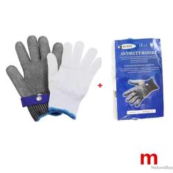 GANTS ANTI-COUPURE ACIER + GANTS PP - PROTECTION NIVEAU 5 - BOUCHERIE PÊCHE - TAILLE M