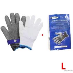 GANTS ANTI-COUPURE ACIER + GANTS PP - PROTECTION NIVEAU 5 - BOUCHERIE PÊCHE - TAILLE L