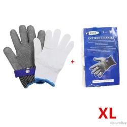 GANTS ANTI-COUPURE ACIER + GANTS PP - PROTECTION NIVEAU 5 - BOUCHERIE PÊCHE - TAILLE XL