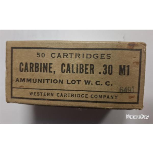 POUR COLLECTION 1DERNIERE BOITE  VIDE DE MUNITION  EN CARTON D ORIGINE CAL 30 US CARBINE EPOQUE WW2