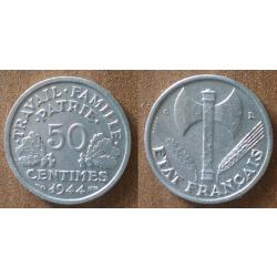 France 50 Centimes 1944 C Castel Sarrazin Piece Francisque Vichy