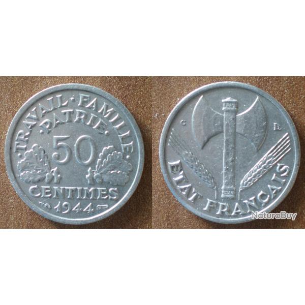 France 50 Centimes 1944 C Castel Sarrazin Piece Francisque Vichy
