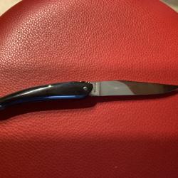 Très beau couteau mouche forgée corne et ivoire de phacochère étui gros cuir