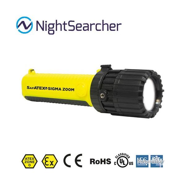 Lampe torche Nightsearcher SIGMA ZOOM 235 Lumens - 3 modes d'clairage - ATEX Zone 0 - Zoom rglable