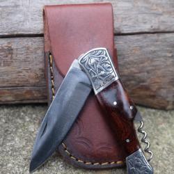 Couteau de Grand-Père Le Vendangeur Lame Acier Inox Manche Bois Fabric Artisanale Etui Cuir Artisan