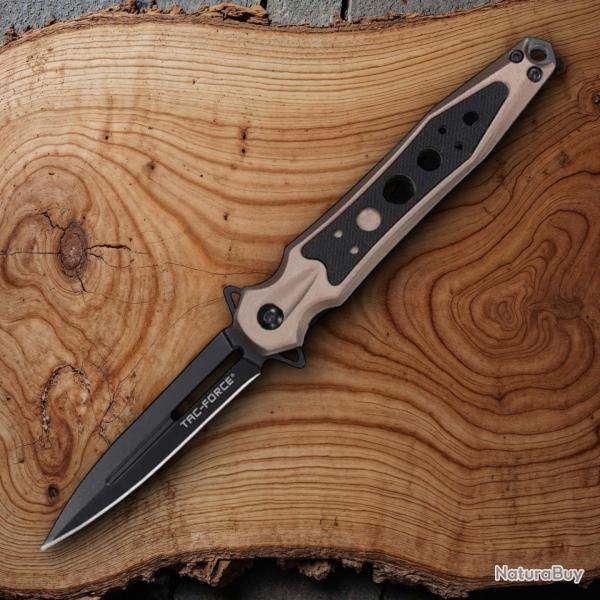 Couteau Semi Automatique Tac Force Lame Dague Acier 3Cr13MoV Manche Aluminium Bronze Linerlock