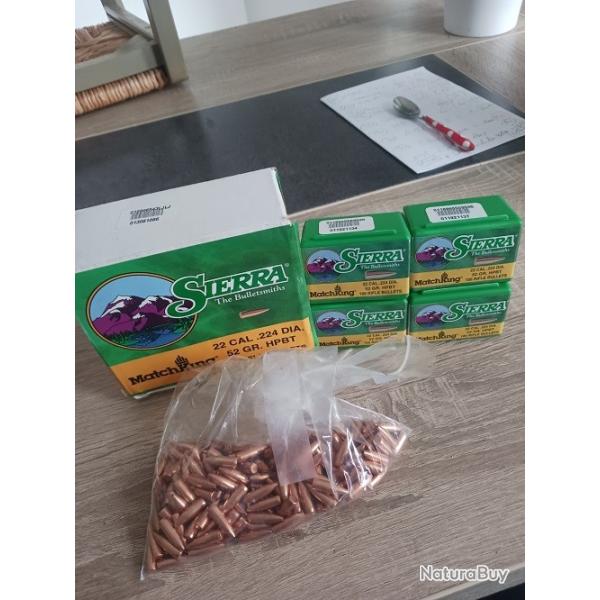 Ogives Sierra .224 52 gr HPBT Match