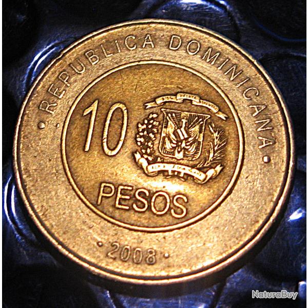 R�publique dominicaine , piece de 10 pesos 2008  ttb bi metal